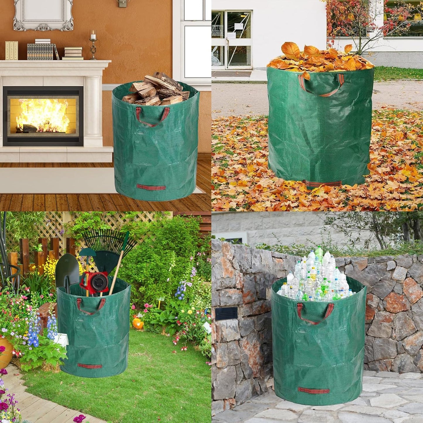 2 PCS 72 Gallon Yard Waste Bags, Reusable Lawn and Leaf Bags Heavy Duty Garden Bags with 2 Pair Gloves for Clean Up Outdoor Debris Leaves Grass Clippings