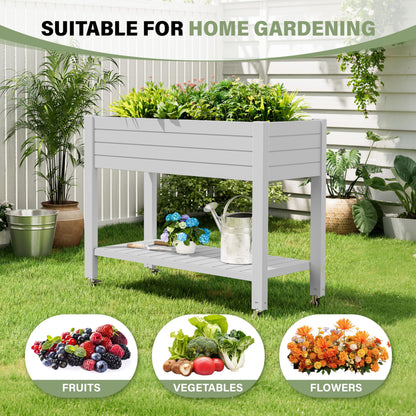 WTFGO Elevate 33.7" Tall Raised Garden Bed with Wheels, Divisible Resin Planter Box with Drainage