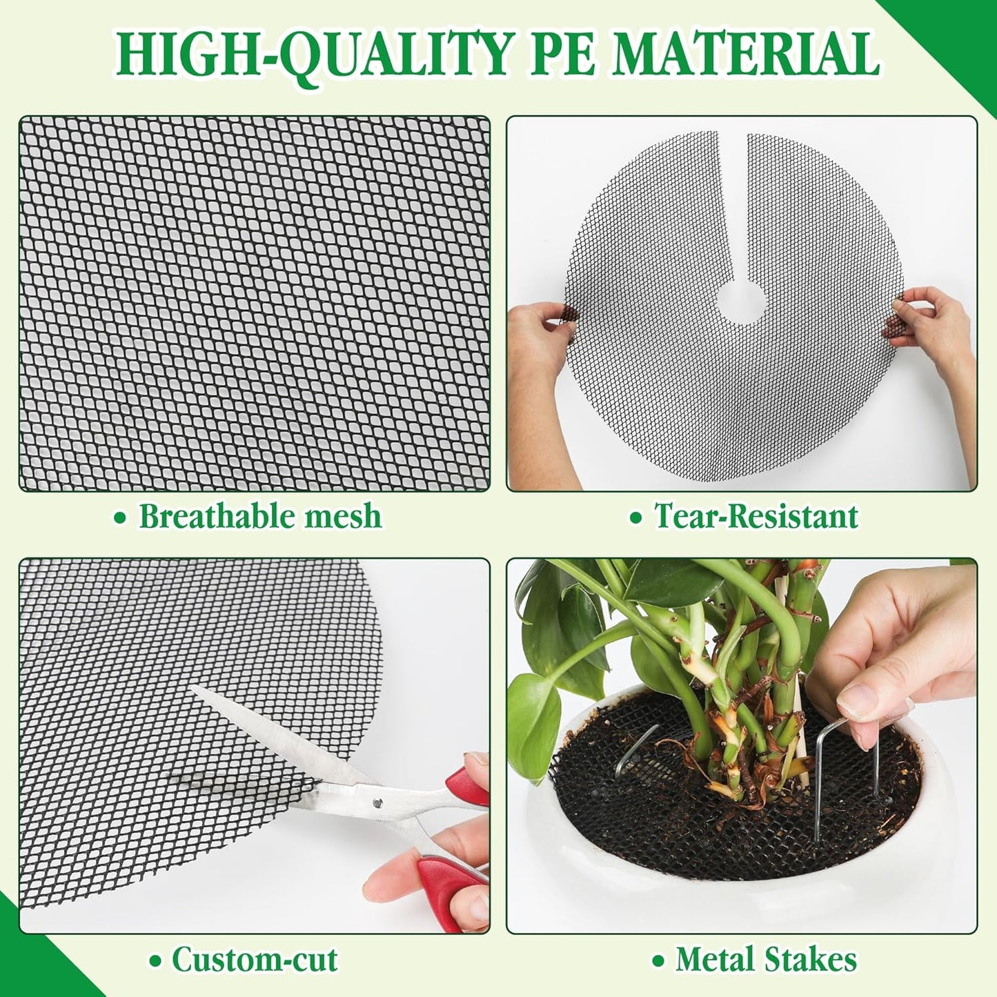 6pc 15.7" Plant Pot Covers Custom Cut Plant Pot Grids to Protect Soil from Animals for Indoor & Outdoor Potted Plants by Preventing Soil Damage Includes 18 Securing Stakes