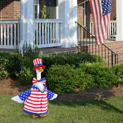 4 Pcs/Set 4th of July Porch Goose Outfit, 23" High Lawn Goose Statue Patriotic Costume Clothing, Independence Day Porch Garden Geese Clothes with Hat Glasses Bow Tie for Outdoor Patio Yard Decoration