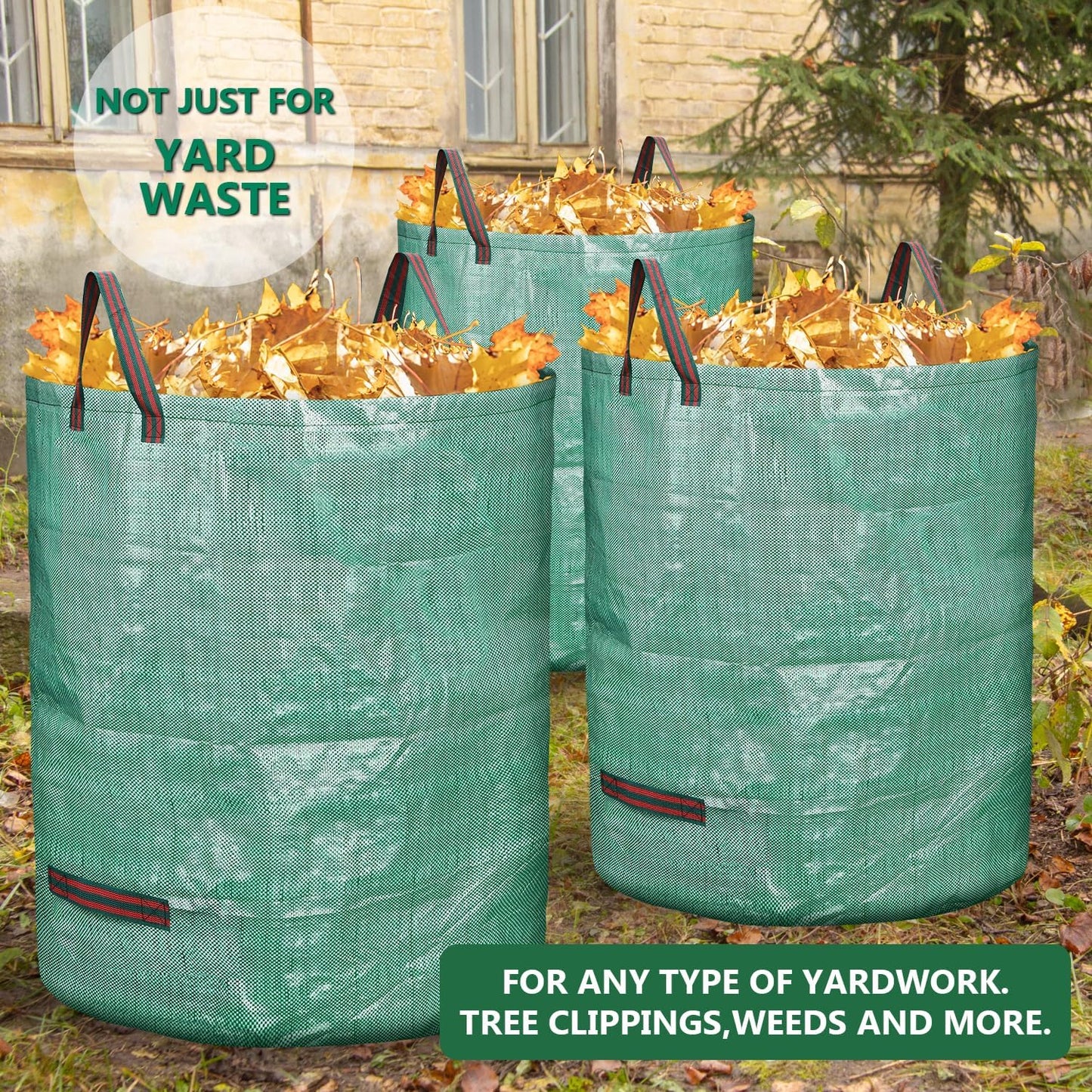 3 Pack 72 Gallon Reusable Yard Waste Bags Heavy Duty Lawn and Leaf Bags Yard Waste Container Garden Grass Bags