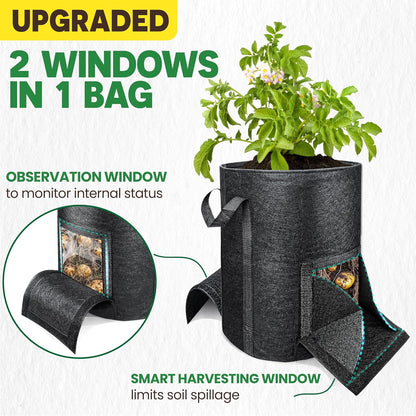 [Upgraded] 2PCS 20-Gallon Potato Grow Bags with Unique Harvest Window, Visible Window, Garden Planting Bag with Reinforced Handle, Nonwoven Fabric Pots for Tomato, Potato Growing Container - Black