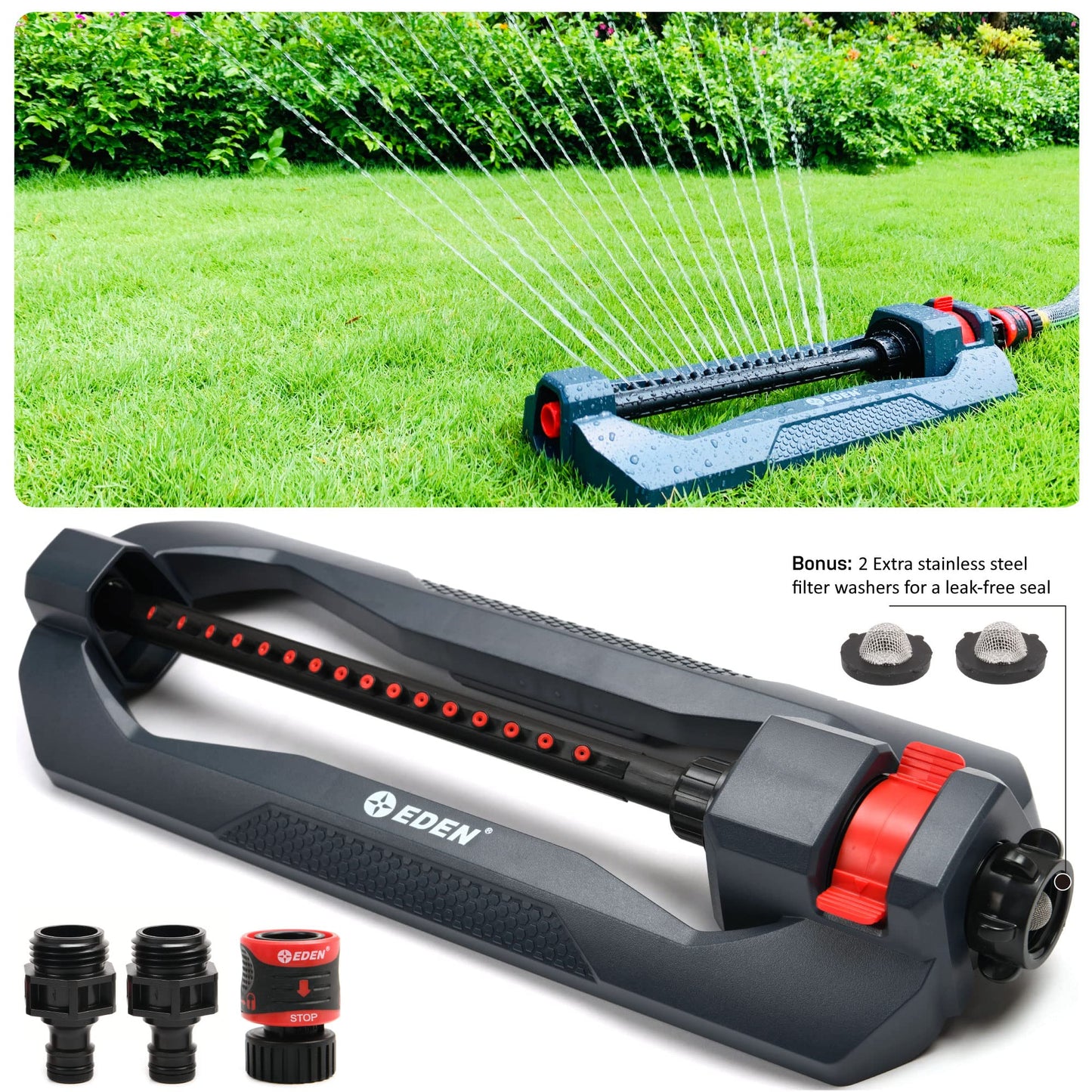 Eden 96213EDAMZ Weighted Essential Oscillating Sprinkler | Covers Up to 3,600 sq. ft., 16 Precision