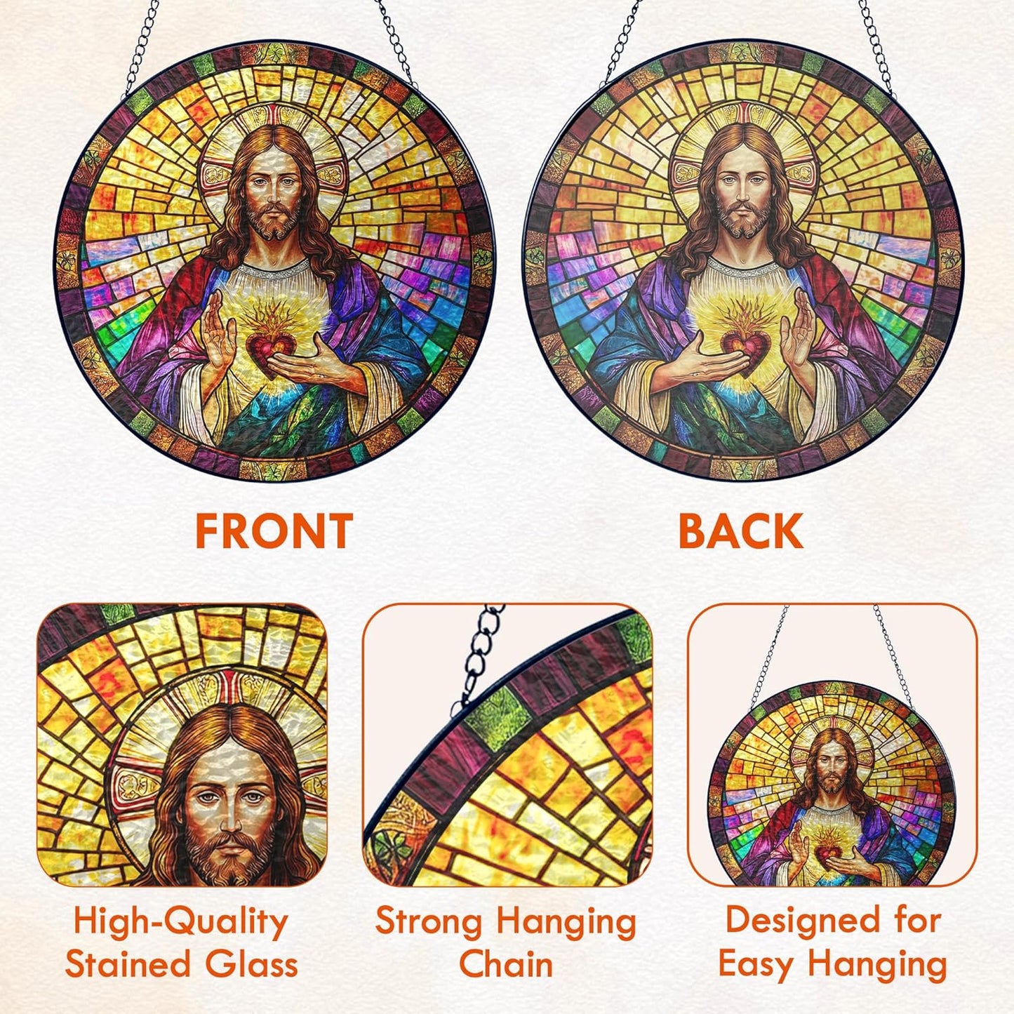 FLAGWIX Christmas Christian Gifts for Women Faith - Stained Glass Window Hanging 10 in - Birthday Catholic Religious Gifts, Suncatchers Windows Hanging, Spiritual Suncatcher Home Garden Decor