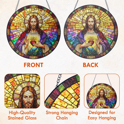 FLAGWIX Christmas Christian Gifts for Women Faith - Stained Glass Window Hanging 8 in - Birthday Catholic Religious Gifts, Suncatchers Windows Hanging, Spiritual Suncatcher Home Garden Decor