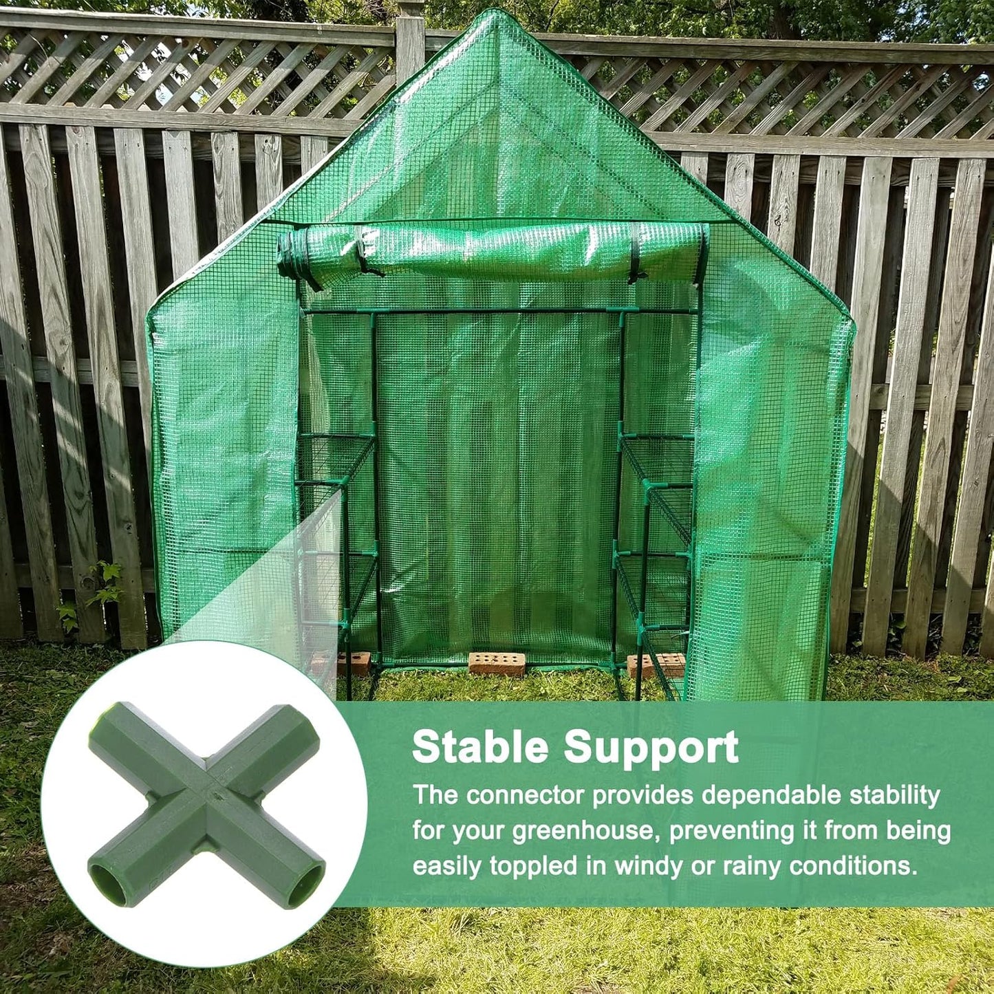12 Pcs 11mm Greenhouse Frame Building Connectors, 4 Way Flat Pipe Fitting for Grape Trellis/Sunscreen Shed/Gardening Plant Stakes, Greenhouse Accessories [Green]