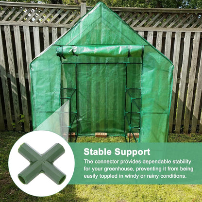 12 Pcs 11mm Greenhouse Frame Building Connectors, 4 Way Flat Pipe Fitting for Grape Trellis/Sunscreen Shed/Gardening Plant Stakes, Greenhouse Accessories [Green]
