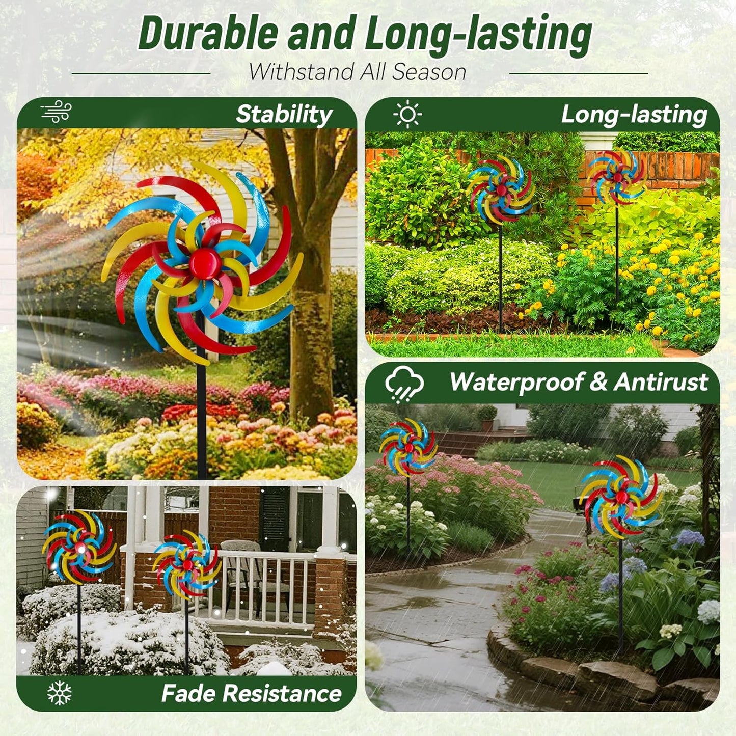 Colorful Kinetic Wind Spinner for Outdoor 13" W Metal Windmill Wind Sculptures with 5 Prong Stake, Easy to Rotate Metal Yard Art for Garden Patio Lawn Backyard Decor