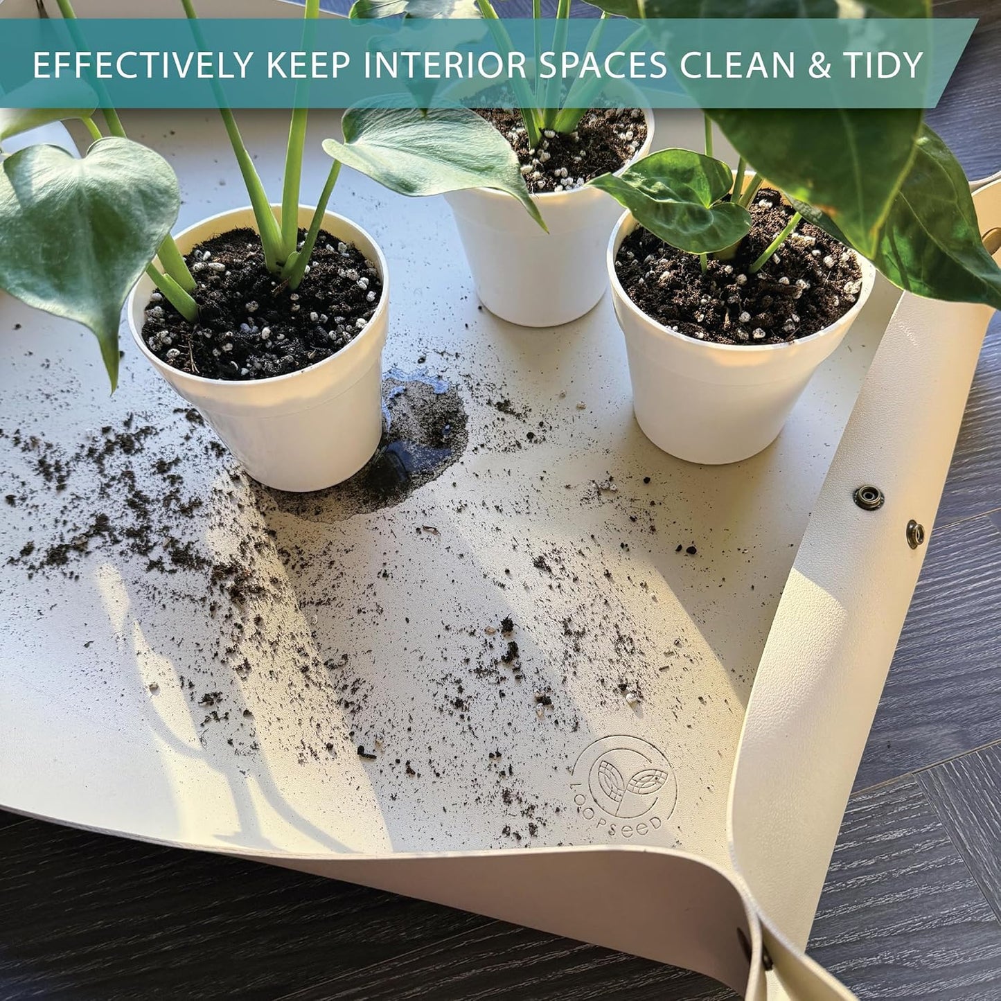 Vegan Leather Plant Repotting Mat Transplanting Mat for Indoor Gardening Waterproof Tray Mess Control Easy Clean Easy Storage 30” x 20” (Fawn Beige)