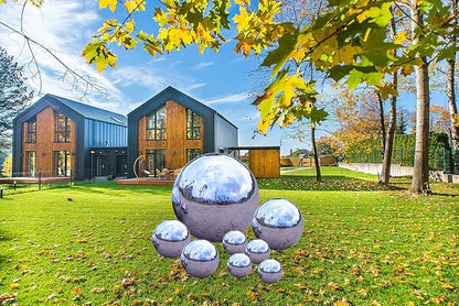 Pack of 8 Stainless Steel Gazing Balls Assorted 50-150mm Small Garden Gazing Globes Hollow Mirror Polished Reflective Spheres Seamless Floating Ball for Home Yard Pond Lawn Outdoor Decoration (Silver)