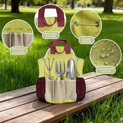 Garden Tool Set,10 Pcs Heavy Duty Gardening Hand Tools Set with Soil Moisture Meter and Storage Tote Bag,Rust-Proof Garden Supplies Kit for Planting,Ideal Gardening Gifts for Women