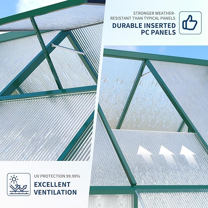 8'X10' Aluminum-Framed Polycarbonate Greenhouse, Heavy Duty Polycarbonate Greenhouse with Quick Setup Structure and Roof Vent, Large Enhanced Aluminum Greenhouses Kit for Outdoors