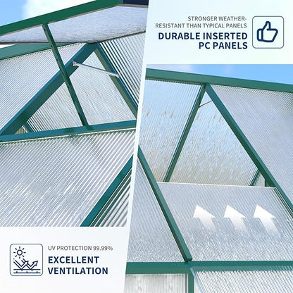 8'X10' Aluminum-Framed Polycarbonate Greenhouse, Heavy Duty Polycarbonate Greenhouse with Quick Setup Structure and Roof Vent, Large Enhanced Aluminum Greenhouses Kit for Outdoors