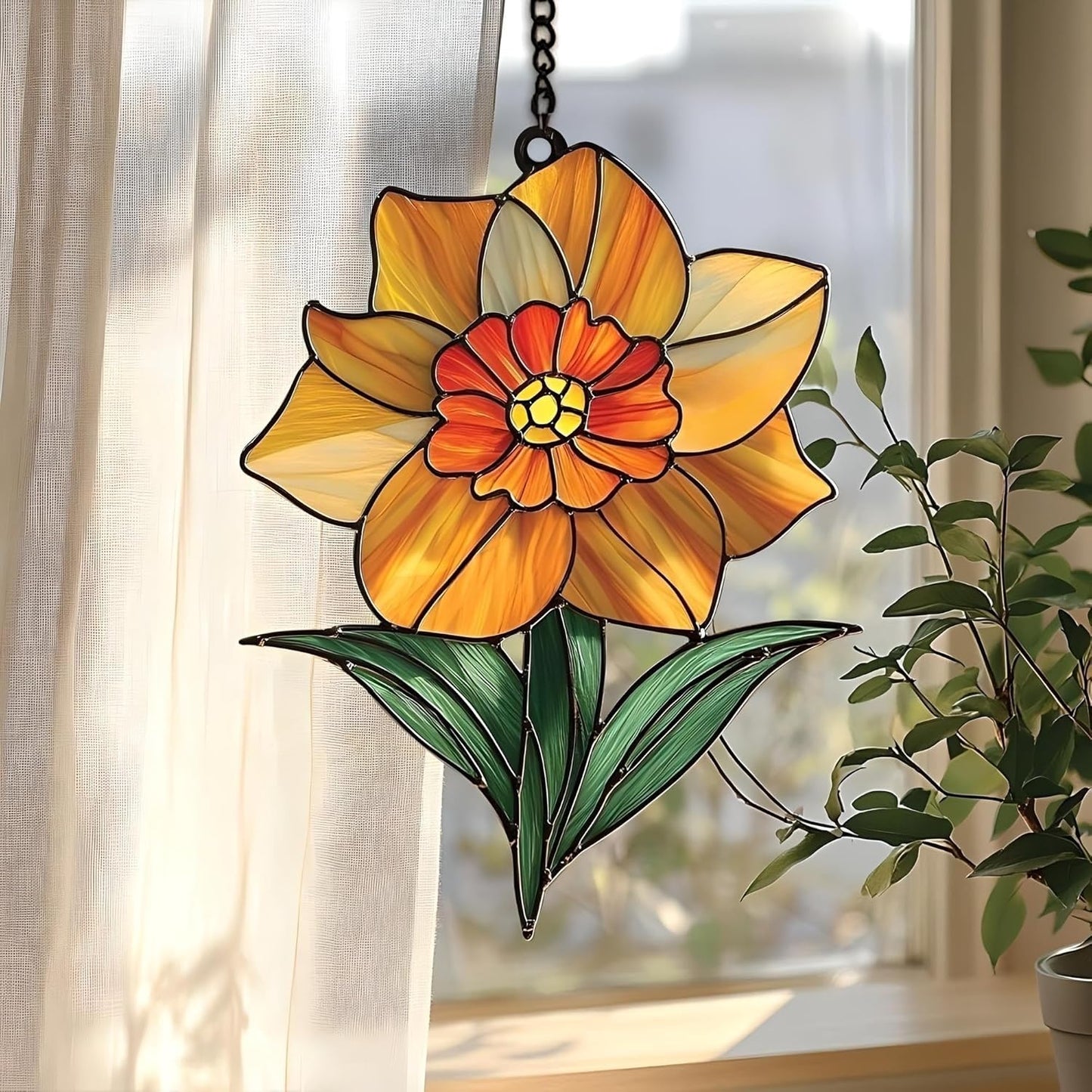 Daffodil Flower Acrylic Suncatcher March Birth Flower Window Hanging Yellow Floral Window Decor Garden Lover Gift