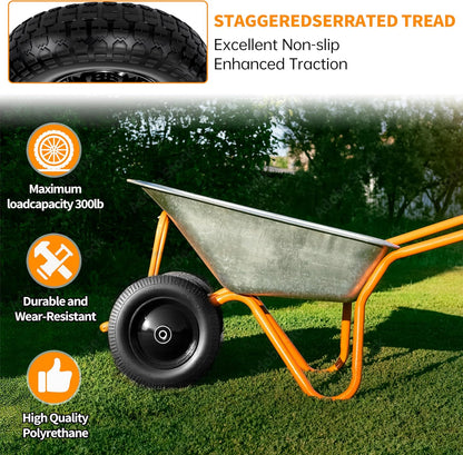 13" Flat Free Tire and Wheel,4.00-6 Wheelbarrow Wheels and Tires with 5/8" or 3/4" Bearings, 13"Solid Tires Replacement for Wheelbarrow, Gorilla Cart, Hand Trucks, Garden Carts 4 Pack