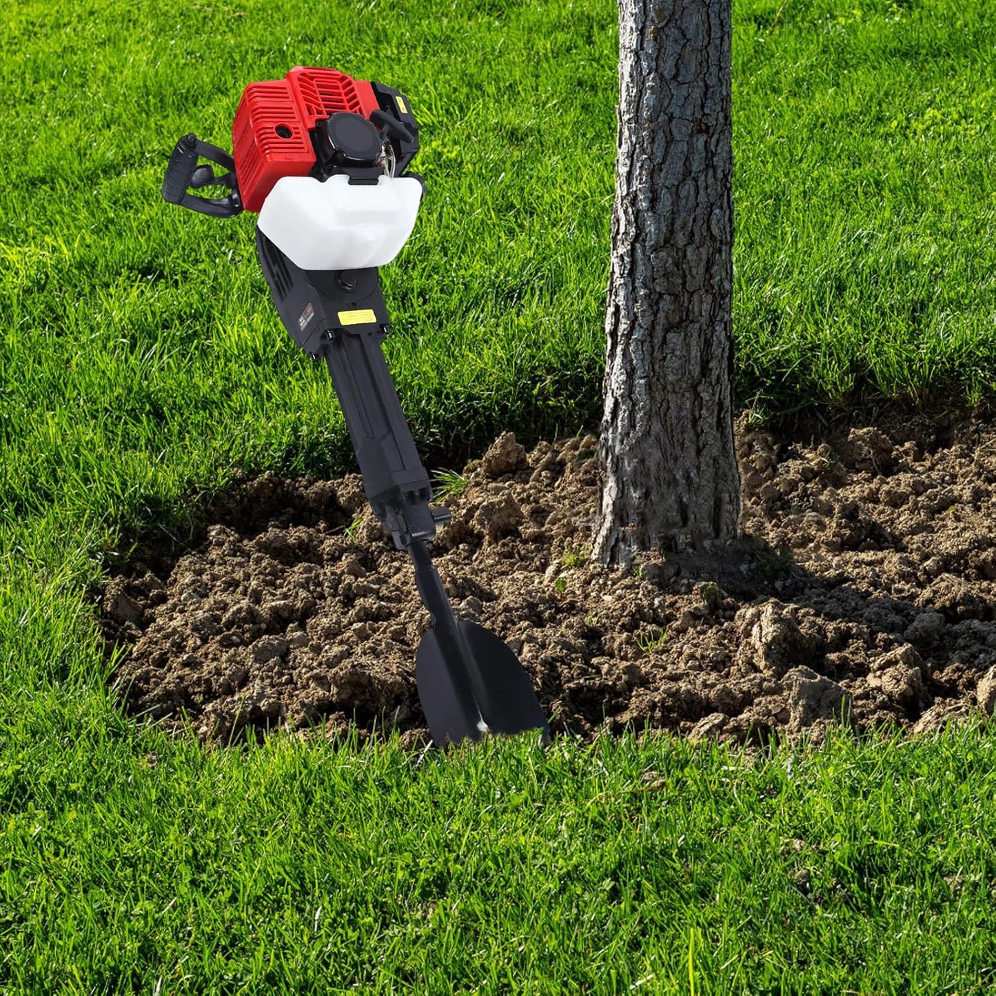 52CC 2 Stroke Tree Digger Machine Garden Planting Shovel Gas Powered Handheld Trencher Digger Excavator Post Hole Digger for Planting, 1.9KW 1500BPM Air-Cooled