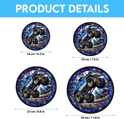 Monster Truck Stained Glass Window Hanging Window Suncatcher 12" Glass Panel with Metal Chain and Hooks Sun Catchers Indoor Wall Art Home Decor Gift for Women Mother's Day