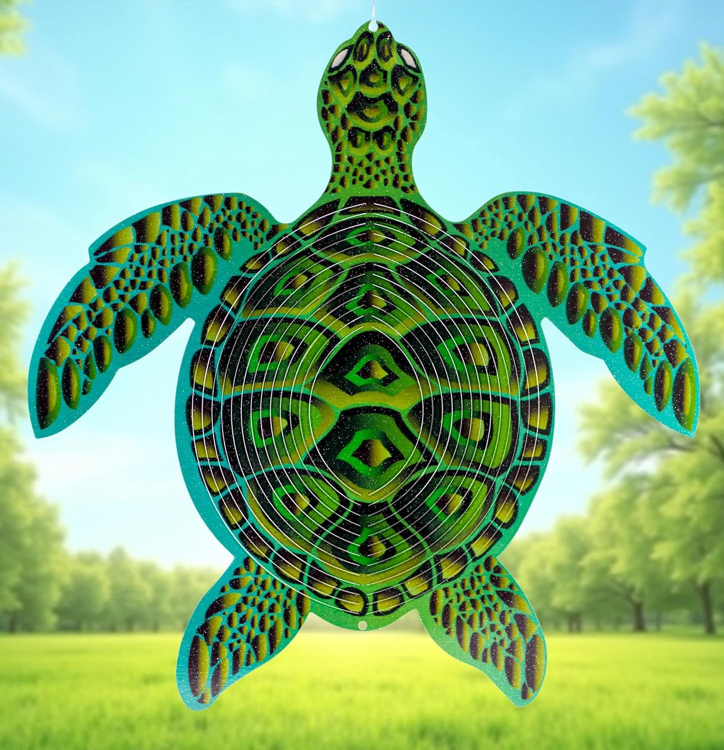 ISEO Turtle Wind Spinner for Yard and Garden, Hanging Outdoor Decor, Yard Art, Porch and Patio Decorations, Metal Wind Spinners Outdoor, Weather Resistant, 15”