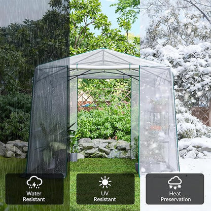 Joyside 12 x 8 FT Outdoor Pop up Greenhouse with Adjutable Reinforced Frame, Durable PE Cover and Mesh Windows, Portable Greenhouse for All Seasons, Easy Set Up (White, 12 x 8 FT)