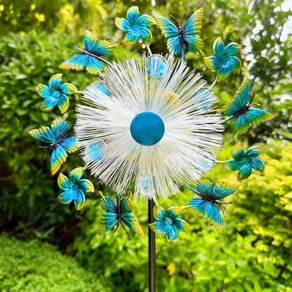 46" Butterfly Flower Solar Wind Spinners for Yard and Garden, Sapphire Kinetic Windmill Wind Spinner Outdoor Decor, Wind Sculpture Yard Art for Patio, Lawn & Garden