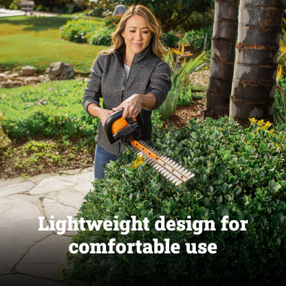 WORX 22" Cordless Hedge Trimmer, Electric Hedge Trimmer with Dual-Action Blades, Lightweight Bush