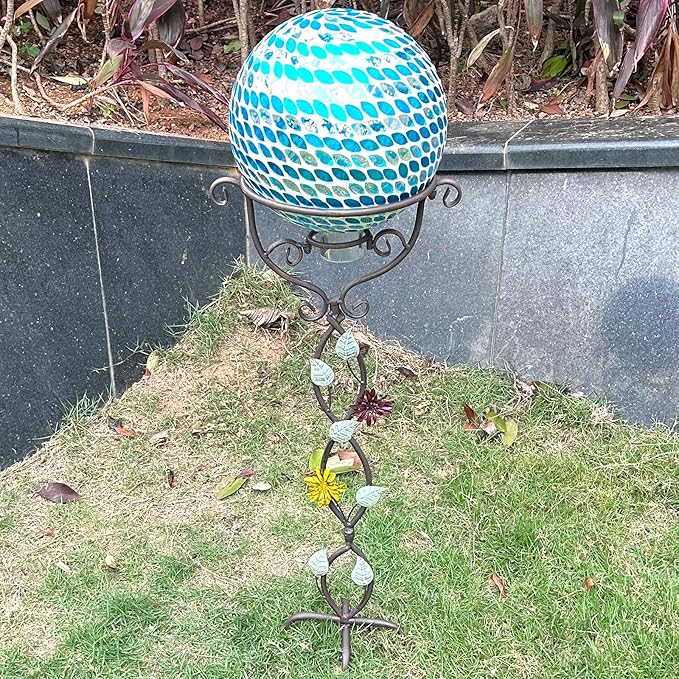 Gazing Globe Stand with 4 Prongs Base, 31.5" Garden Gazing Ball Stands for 10-12 Inches Gazing Globe Balls, Metal Vines Glass Ball Display Stand Holder for Outdoor Garden Yard Lawn, Vintage