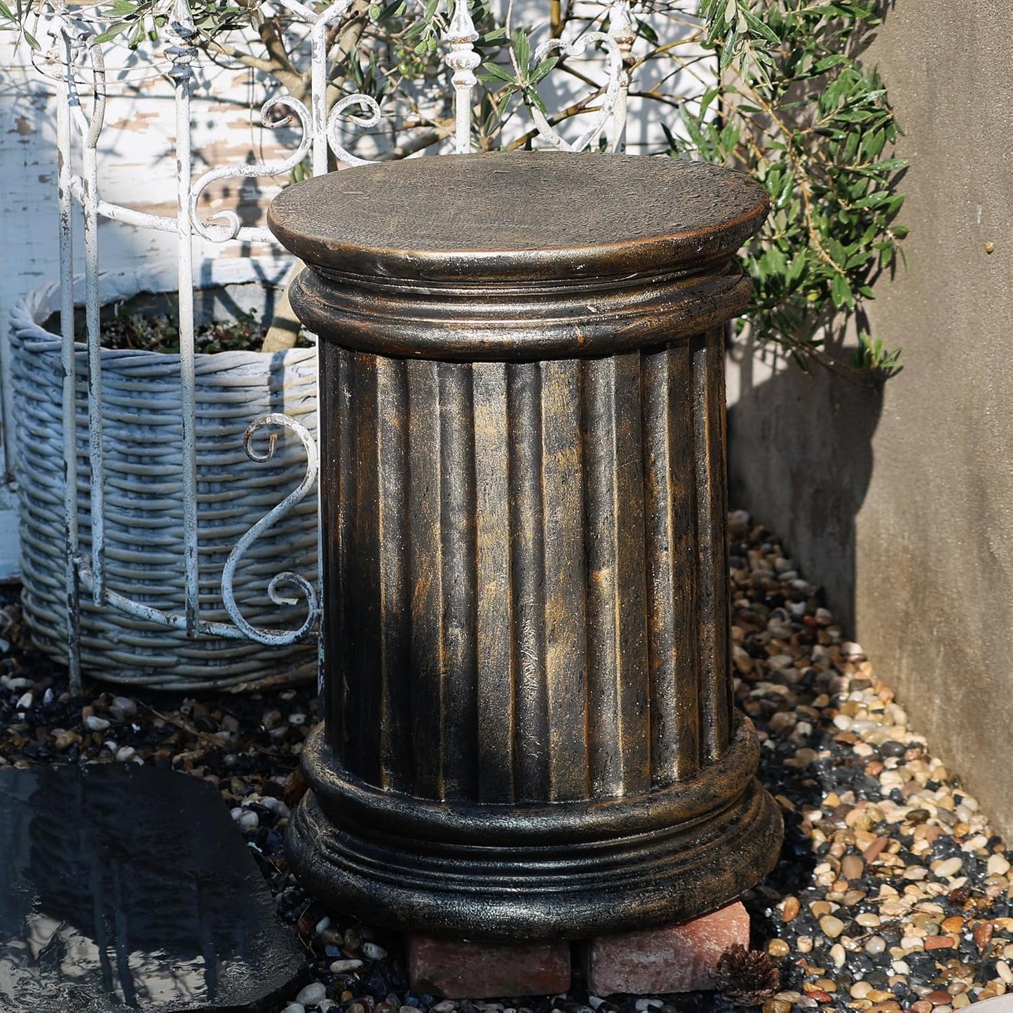 Decorative Roman Column Pedestal, Black Bronze, MGO Cement with Fiber, Classical Garden Pillar, Indoor Outdoor Decor, 19.7inch Height, Wrap Foam Safely Delivered from Local Warehouse