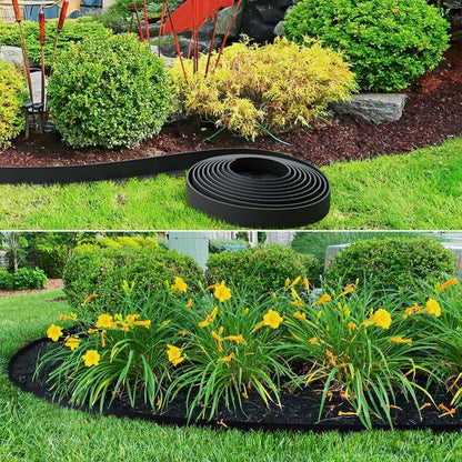 Landscape Edging Border Kit, No Dig Garden Edging Coil with 30 Anchoring Spikes, 2" x 33' Flexible Plastic Lawn Fence Kit for Yard Flowerbeds Grass