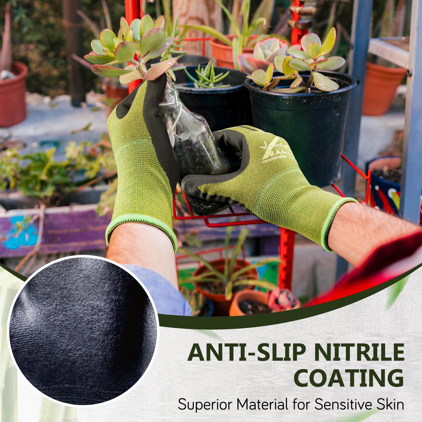 COOLJOB 2 Pairs Gardening Gloves for Women and Men, Bamboo Working Gloves Touchscreen, Grippy