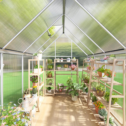 6x8 FT Greenhouse for Outdoors, Polycarbonate Green House with Quick Assembly Structure and Roof Vent, Large Aluminum Walk-in Green House for Outside Garden Backyard, Silver