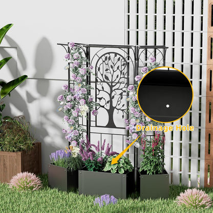 Metal Planter Box with Trellis and Cover, Raised Garden Bed with Trellis Privacy Screen, 62 inch Tall Planter Boxes for Climbing Plants, Flowers, Vegetables, Fruits, Balcony and Patio Decor (Black)