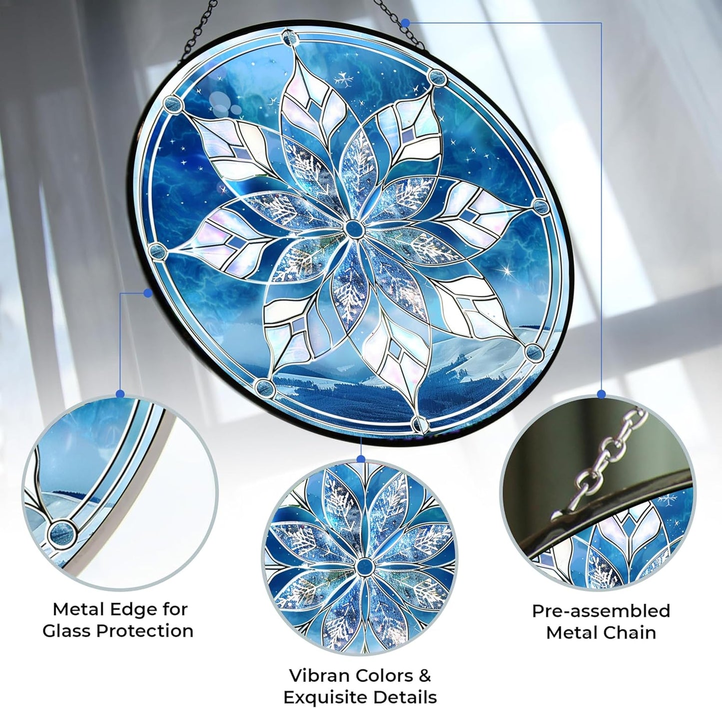 Christmas Snowflake Stained Glass Sun Catcher, Wall Hanging Colored Decor Room Outdoor Window Decor, Halloween, Christmas Hanging Ornament Mother Day