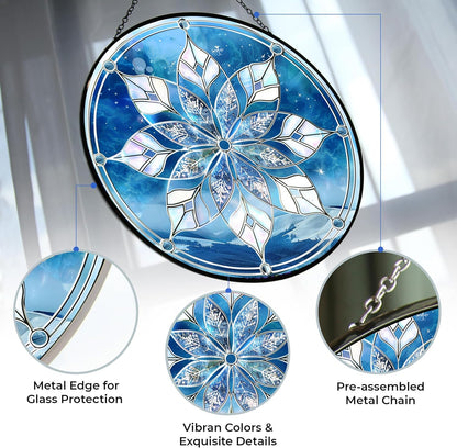 Christmas Snowflake Stained Glass Sun Catcher, Wall Hanging Colored Decor Room Outdoor Window Decor, Halloween, Christmas Hanging Ornament Mother Day