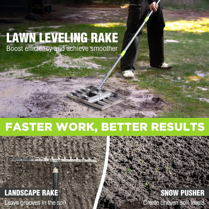 WORKPRO Lawn Leveling Rake, Heavy Duty Leveling Rake with 17” x 10” Ground Plate, Yard Leveling Rakes with 6FT Adjustable Handle, Metal Lawn Leveler for Garden, Backyard, Golf Course, Farm, Pasture