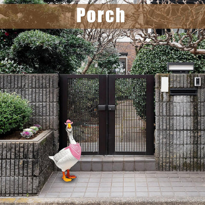 Porch Goose Outfits Western Cowboy Style, Lawn Cement Goose Clothes Outfits for Cement Goose Includes Adjustable Cowboy Hat and Scarf for 23/17″ Outdoor Statue(Pink)