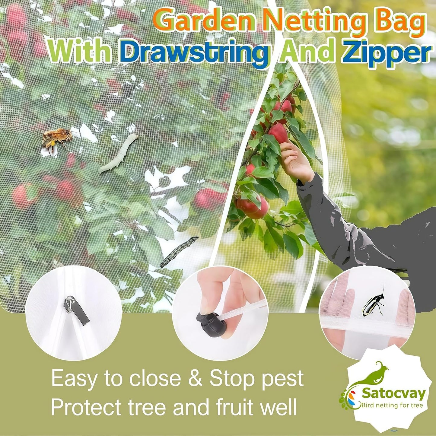 Fruit Tree Netting with Drawstring & Zipper, Bird Netting for Blueberry Bushes (3, 8x8FT)