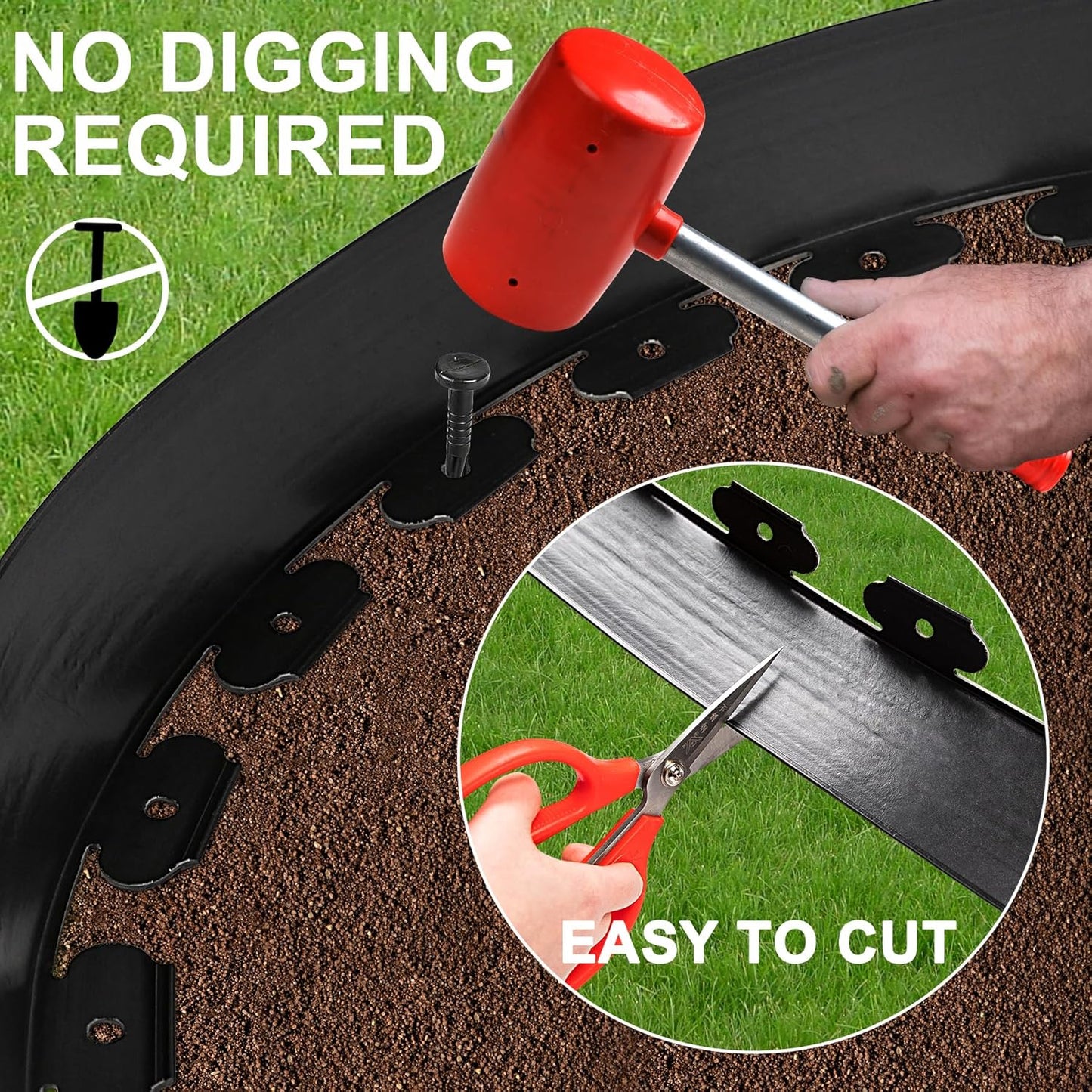 4 Inch Tall Garden Edging Border 66FT with 90pcs Spikes, Plastic Edging Border for Landscaping, Lawn, Garden, Flower Beds, Paver, Pathway