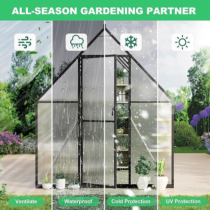 6'x7' Aluminum-Framed Polycarbonate Greenhouse, Heavy Duty Polycarbonate Greenhouse with Quick Setup Structure and Roof Vent, Large Enhanced Aluminum GreenhouseKit for Outdoors