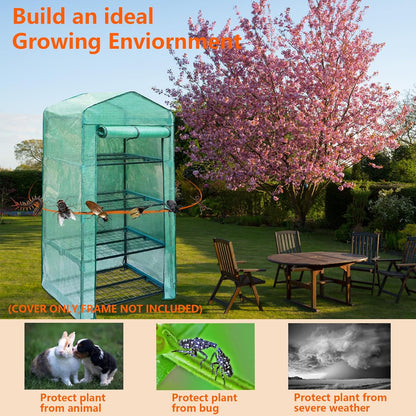 Greenhouse Replacement Cover with Roll-Up Zipper Door PE Plant Gardening Greenhouse Cover for Gardening Plant Frost Protection Wind Rain Proof Greenhouse Cover (Fit for 27×19×63 Inches (Green))