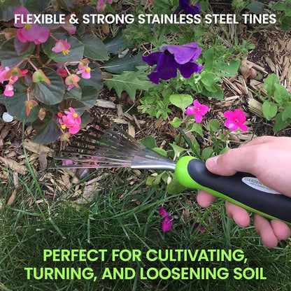 Garden Guru Stainless Steel Hand Rake Soil Tiller with Ergonomic Handle, Great for Gardening, Cultivating, Loosening Soil & Spreading Mulch (4 Pack)