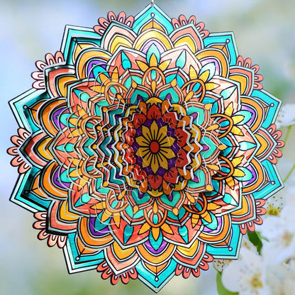 Mandala Daisy Wind Spinner - 12In 3D Kinetic Metal Wind Spinners, Stainless Steel Laser Cut Hanging Wind Sculpture, Indoor/Outdoor Garden & Yard Art Decor Gifts for Women, Men & Holidays