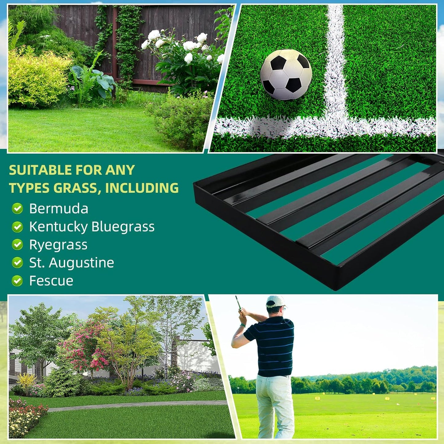 Lawn Leveling Rake 30 x 10 Inch Stainless Steel Heavy Duty Ground Leveler, Flipping-Resistant Smooth Edge, Adjustable Handle 28–60 Inches for Backyard Landscape, Garden, Golf Course, Farm, Pasture.