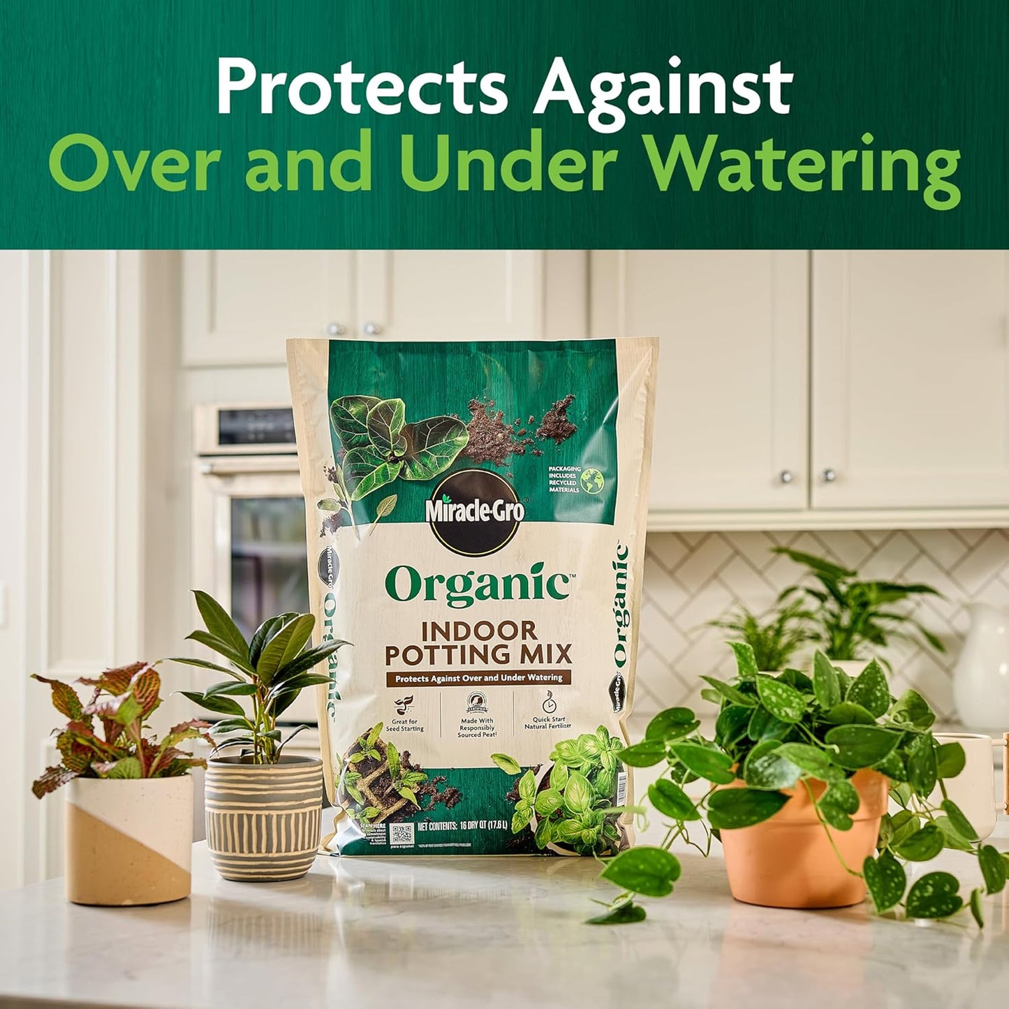 Miracle-Gro Organic Indoor Potting Mix, Protects Against Over and Under Watering, for Indoor Container Plants, Houseplants and Starter Plants, OMRI Listed, 8 qt., 3-Pack