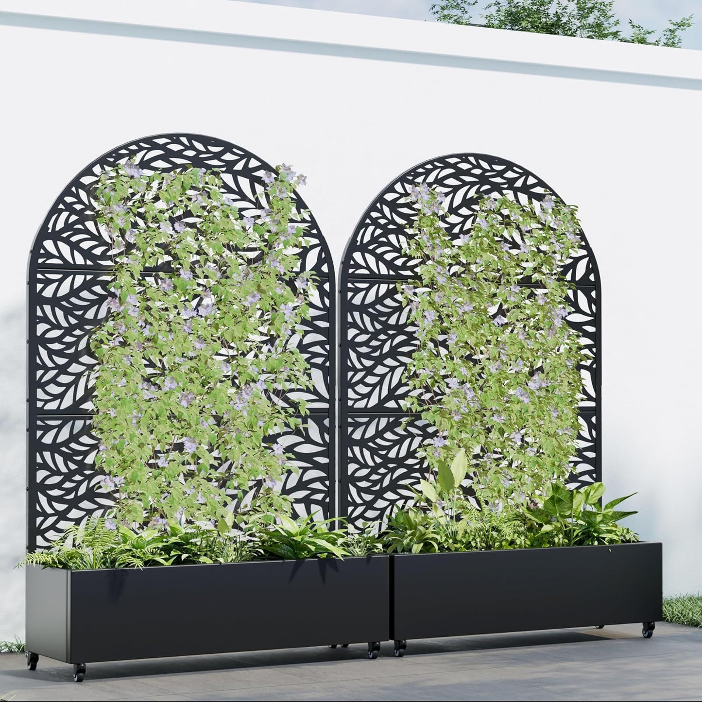 Casaphoria 72"x47" Metal Raised Garden Bed with Trellis(2 Pack), Outdoor Planter Box with Wheels & Drainage Holes for Climbing Plants, Flowers, Elevated Garden Kit, Black-Spring-Arched