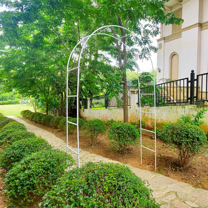 White Iron Pergola Arbor Practical, 7.9 Feet High x 4.6 Feet Wide, Assemble Easily for Various Climbing Plant Wedding Garden Arch Bridal Party Decoration Wide Arbor