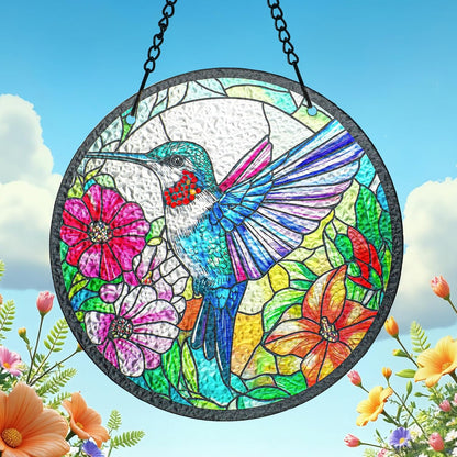 kanpura Suncatcher Stained Glass Window Hanging 6.3 inch Hummingbird Sun Catcher with Hook Sun Catchers Indoor Window Birds Hanging for Wall Art Home Decor Gifts