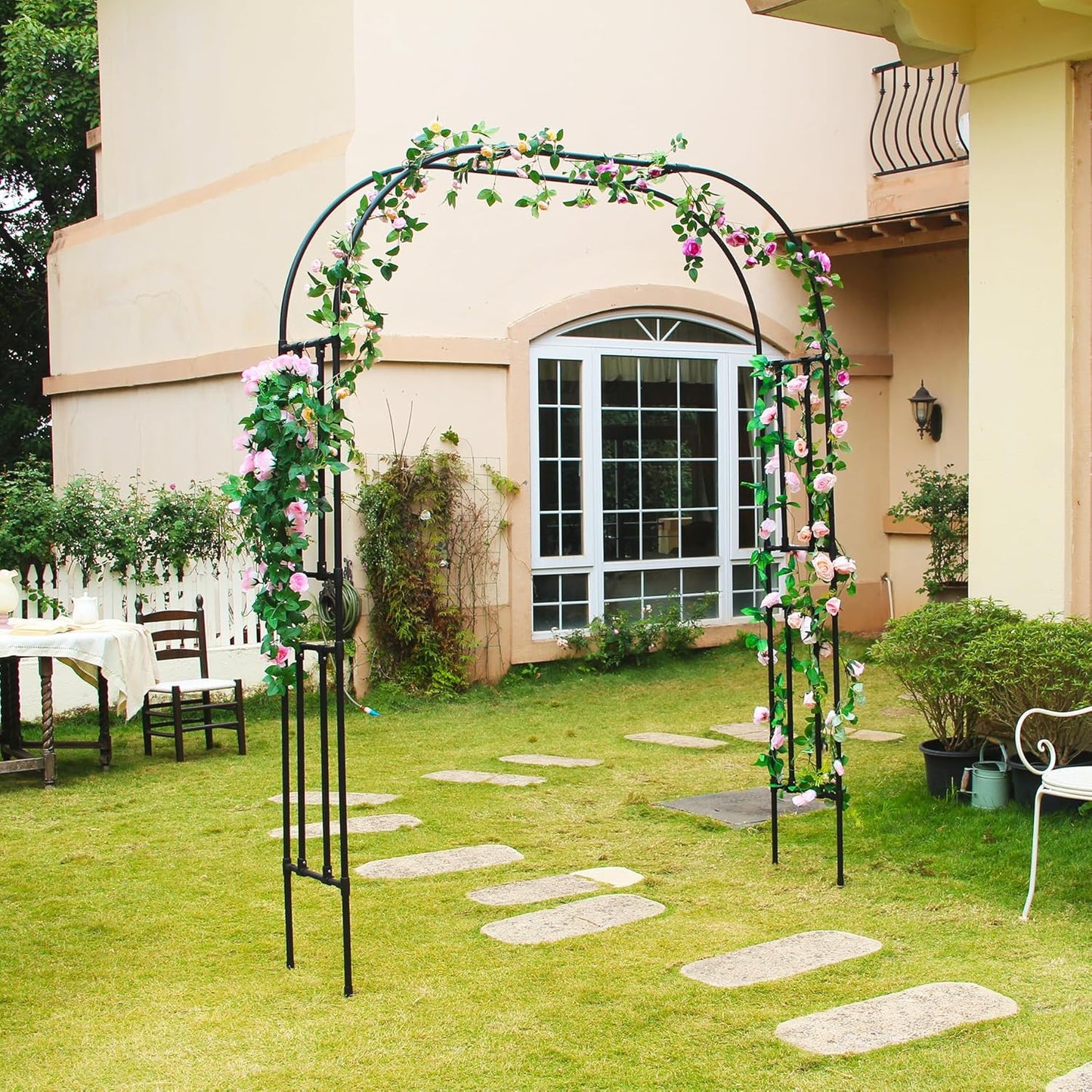 7.9 Ft H x 5.9 Ft W Garden Arch for Climbing Vines Lightweight Metal+PE Coated Arbor Archway Trellis Flower Frame Plants Vine Frame Rose Support Outdoor Easy to Assemble, Black