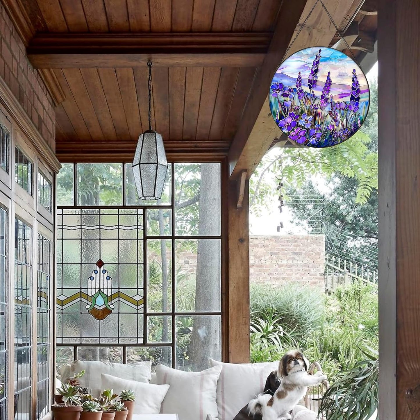 Lavender Suncatcher Hanging Stained Glass Window Decor, 9.8''/25CM Texas Bluebonnet Sun Catcher for Wall Art, Gift for Women