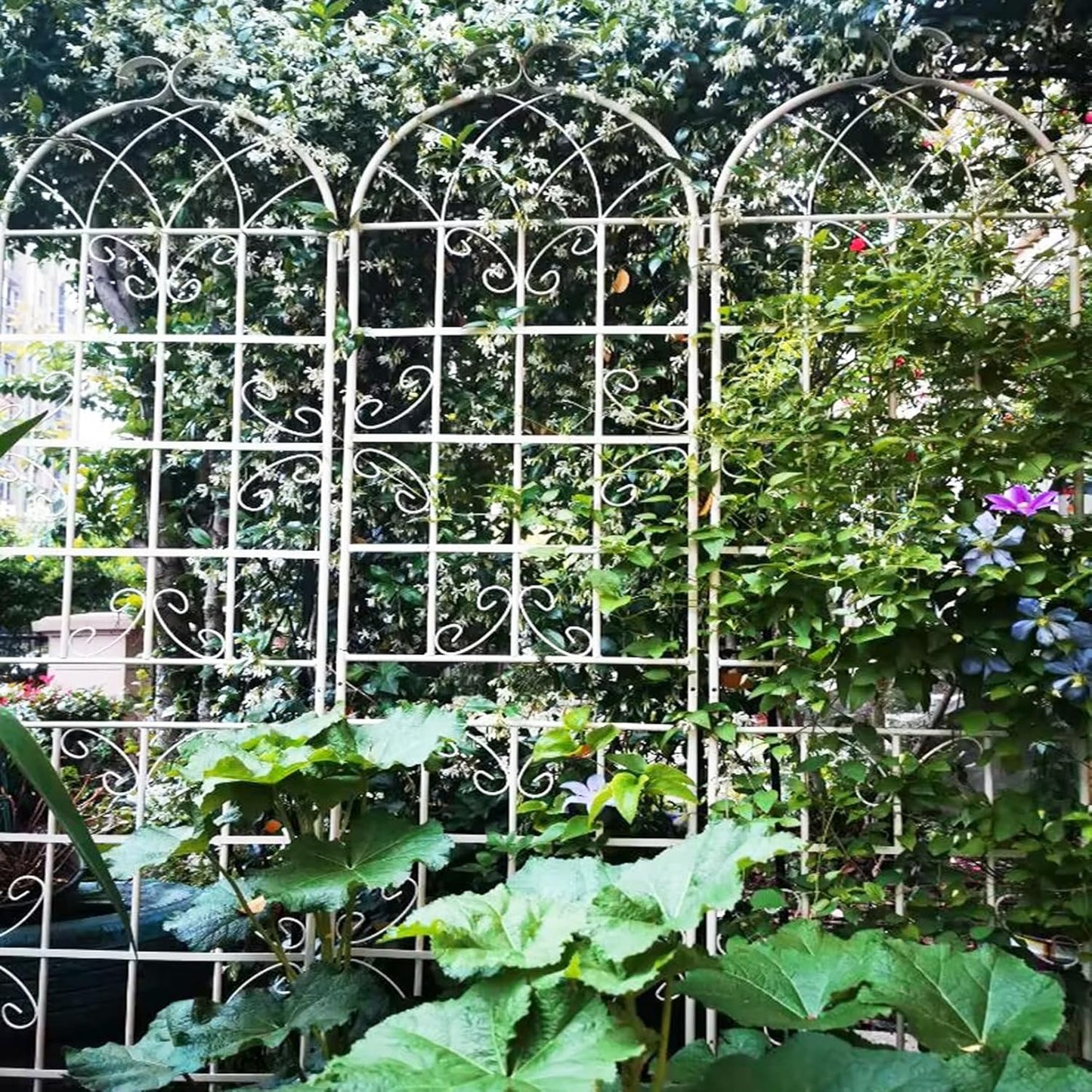 Metal Garden Trellis Garden Fence Rustproof Trellis for Climbing Plants Support Roses Flower Outdoor Lawn (6, Off White)