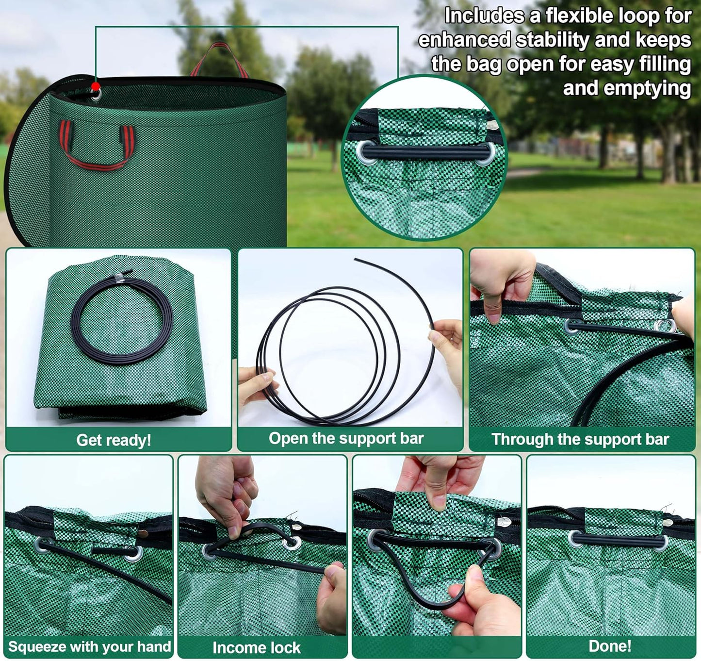 Reusable Yard Waste Bags with Lid, 2 Pack 72 Gallon Lawn and Leaf Garden Bags Heavy Duty with 4 Handles, Collapsible Garden Waste Container for Collecting Indoor Outdoor Debris Leaves Grass Clippings